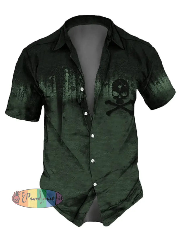 Men’s Retro Dark Style Skull Print Shirt Shirts