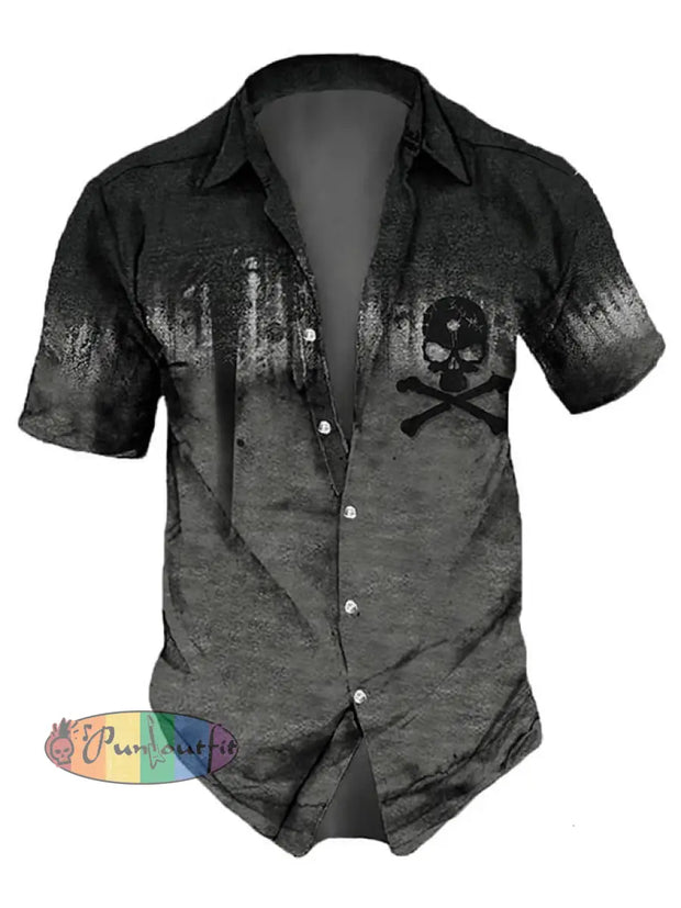 Men’s Retro Dark Style Skull Print Shirt Shirts