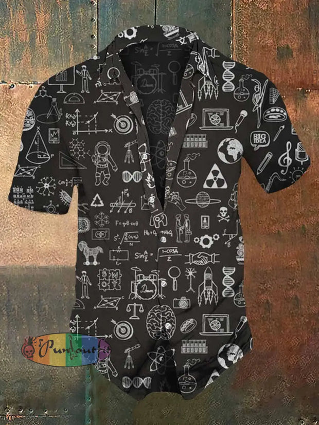 Men’s Retro Dark Style Technology Print Casual Shirt Black / S