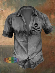 Men’s Retro Distressed Skull Short Sleeve Shirt Grey / S Shirts