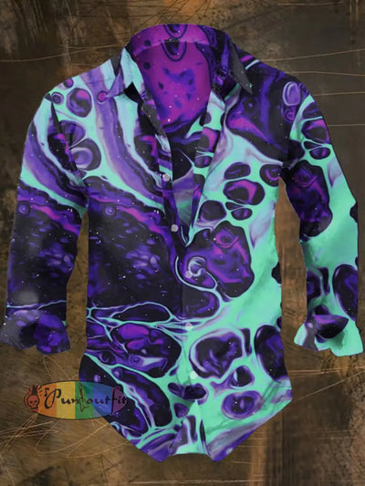 Men’s Retro Fantasy Magic Print Casual Shirt Long Sleeve Colorful / S