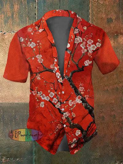 Men’s Retro Floral Print Casual Shirt Red / S