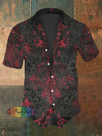 Men’s Retro Floral Print Casual Short Sleeve Shirt / S