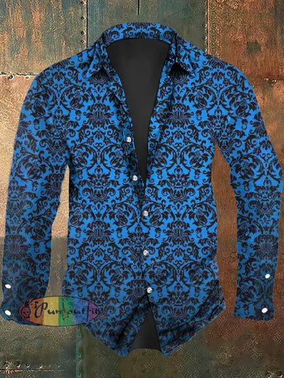 Men’s Retro Graphic Print Casual Long Sleeve Shirt As Picture / S