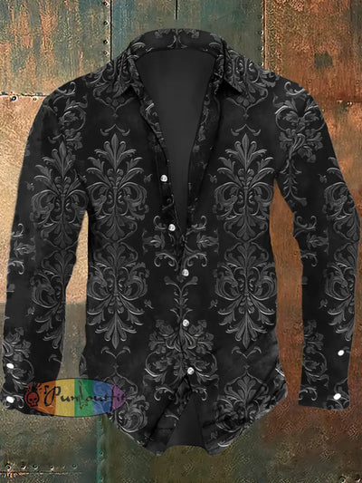 Men’s Retro Graphic Print Casual Long Sleeve Shirt As Picture / S