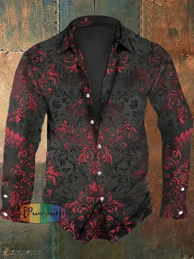 Men’s Retro Graphic Print Casual Shirt Long Sleeve / S