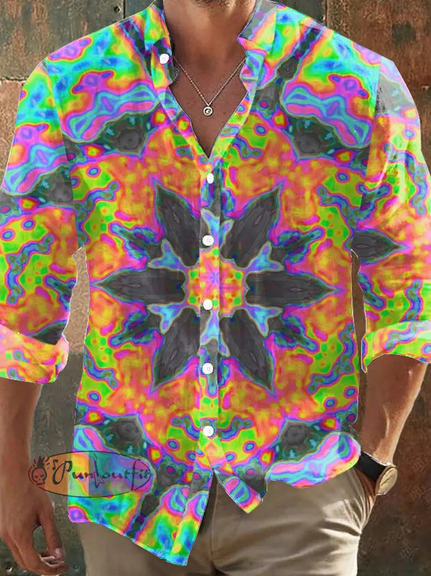 Men’s Retro Hippie Style 3D Color Print Long Sleeve Shirt Colorful / S