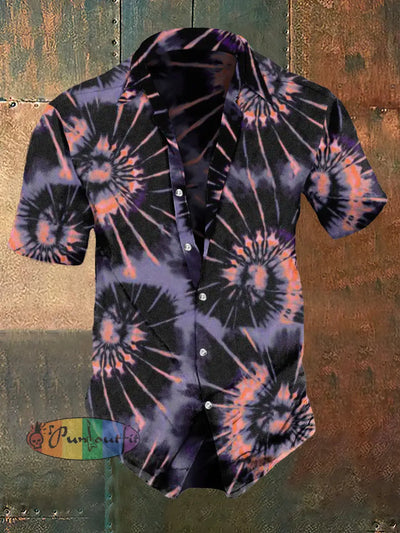 Men’s Retro Hippie Style Tie-Dye Print Casual Shirt Colorful / S