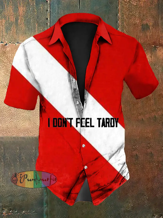 Men’s Retro Music Festival VH I Don’t Feel Tardy Abstract Print Casual Cotton Short Sleeve Shirt Red / S