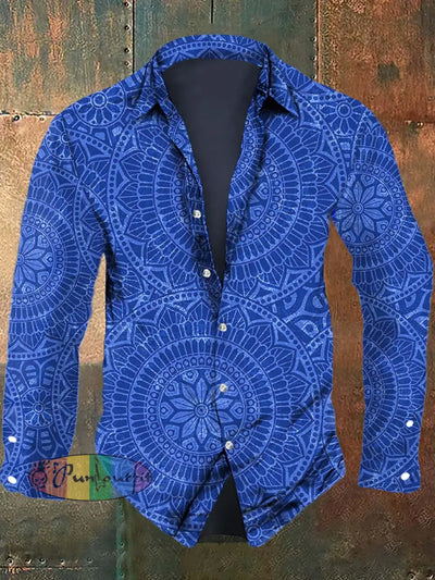 Men’s Retro Pattern Printed Casual Long Sleeve Shirt As Picture / S