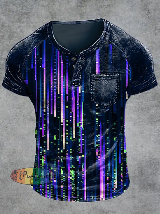 Men’s Retro Print Raglan Short Sleeve Pocket T-Shirt Purple / S