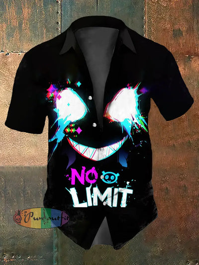 Men’s Retro Punk Graffiti Abstract Print Casual Cotton Short Sleeve Shirt Black / S
