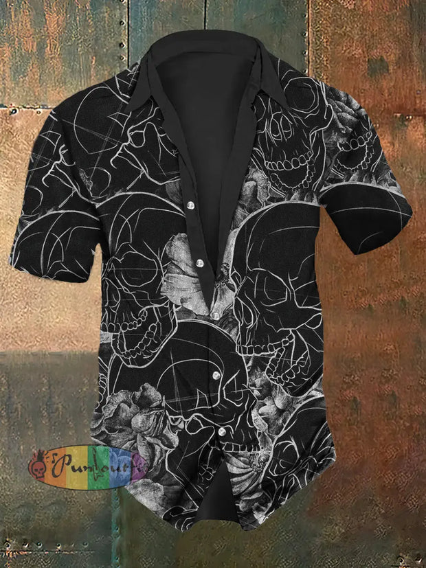 Men’s Retro Skull Short Sleeve Shirt Black / S