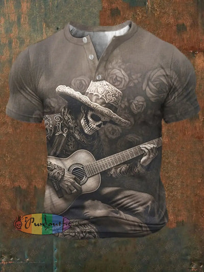 Men’s Retro Western Art Print Casual T-Shirt As Shown / S T-Shirts