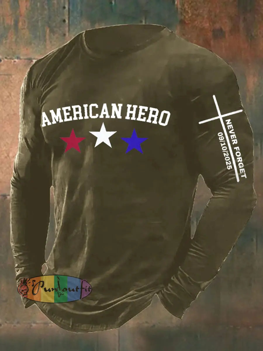 Men’s RIP American Hero We Never Forget Long Sleeve T-shirt Army Green / S