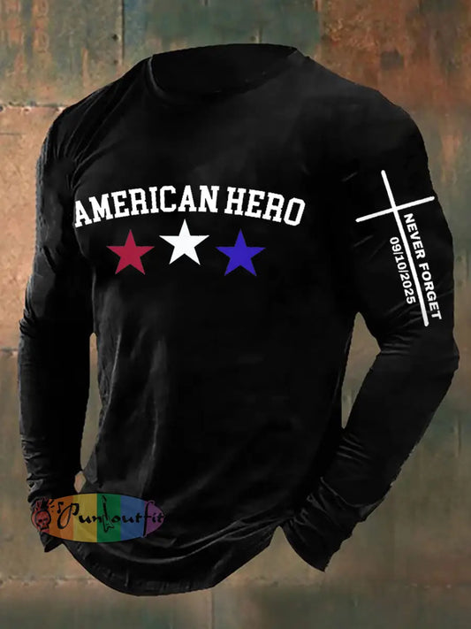 Men’s RIP American Hero We Never Forget Long Sleeve T-shirt Black / S
