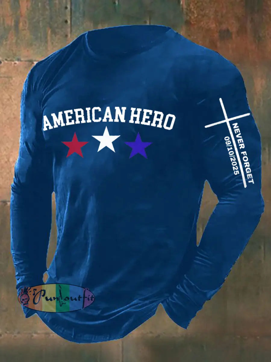 Men’s RIP American Hero We Never Forget Long Sleeve T-shirt Blue / S