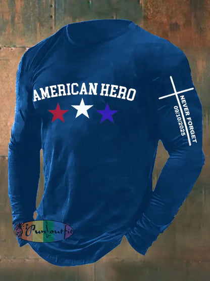 Men’s RIP American Hero We Never Forget Long Sleeve T-shirt Blue / S