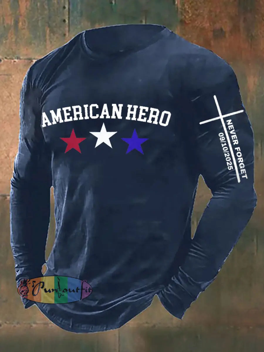 Men’s RIP American Hero We Never Forget Long Sleeve T-shirt Navy Blue / S