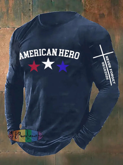 Men’s RIP American Hero We Never Forget Long Sleeve T-shirt Navy Blue / S