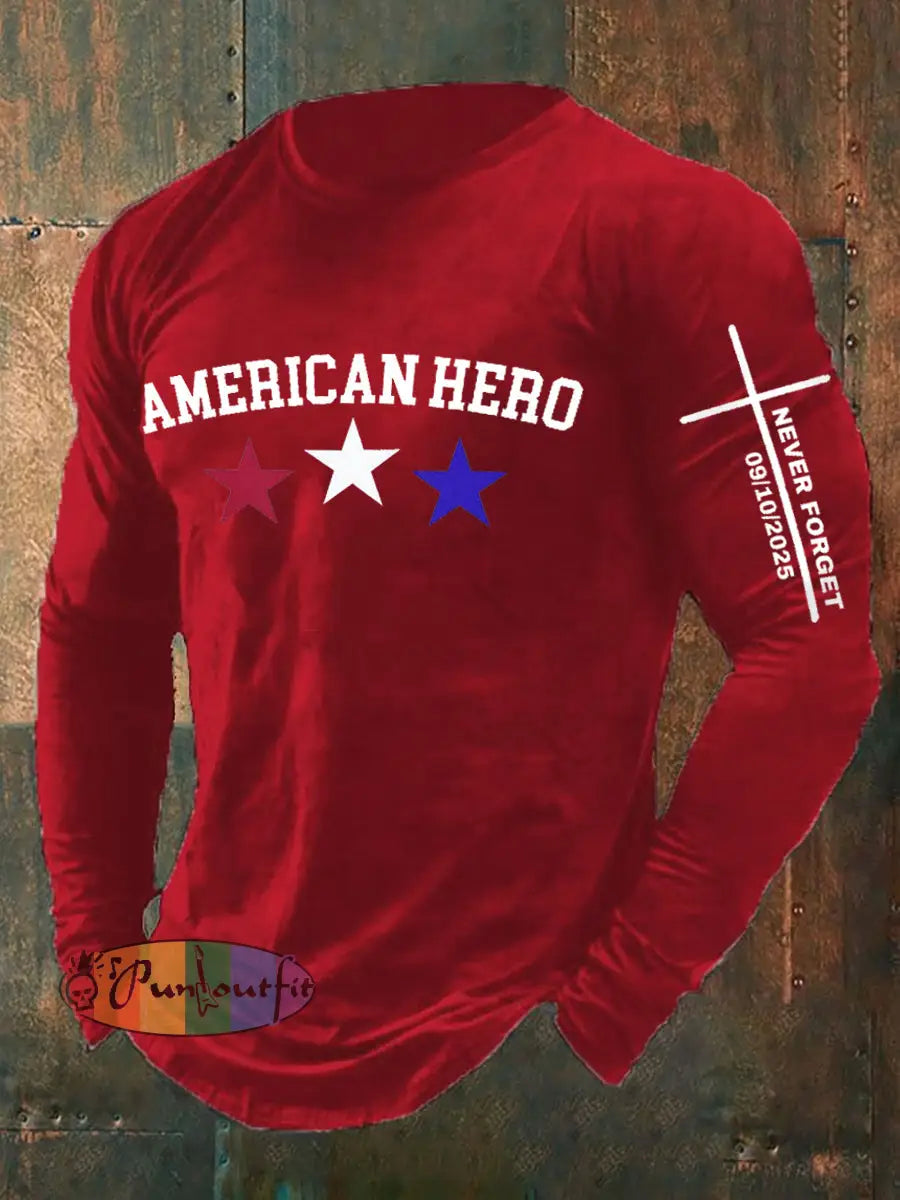 Men’s RIP American Hero We Never Forget Long Sleeve T-shirt Red / S