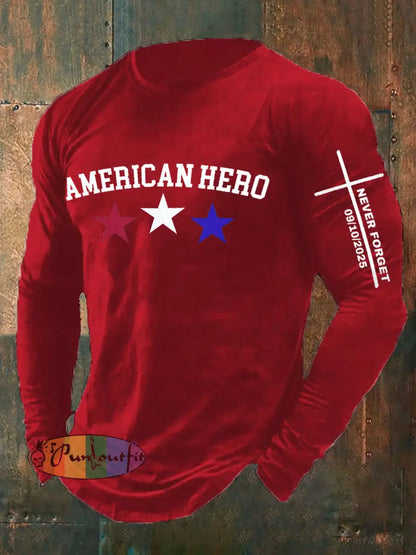 Men’s RIP American Hero We Never Forget Long Sleeve T-shirt Red / S