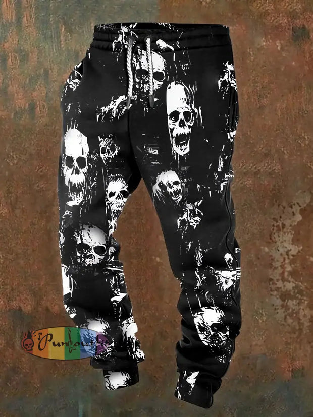 Men’s Skull Illustration Printed Casual Pants Black / M Shorts