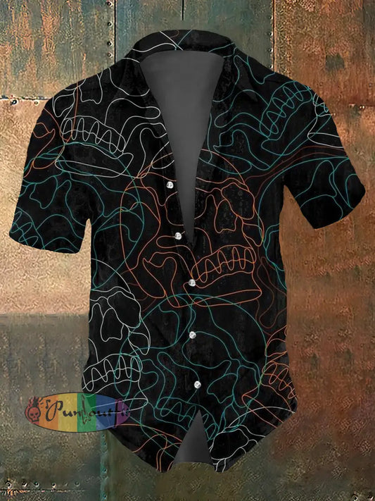 Men’s Skull Print Casual Short Sleeved Shirt Black / S