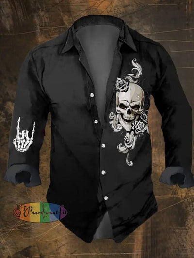 Men’s Skull Print Long Sleeve Shirt Multicolor / S