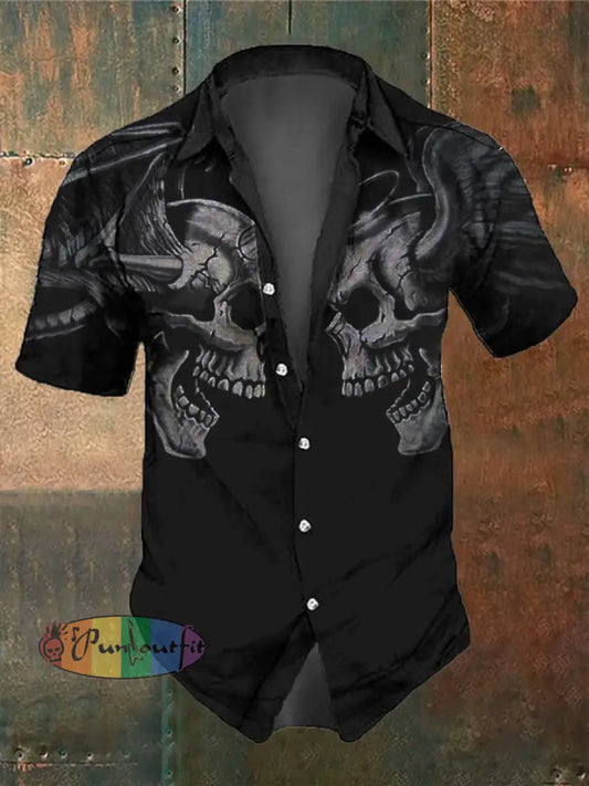 Men’s Skull Vintage Short Sleeve Shirt Multicolor / S Shirts