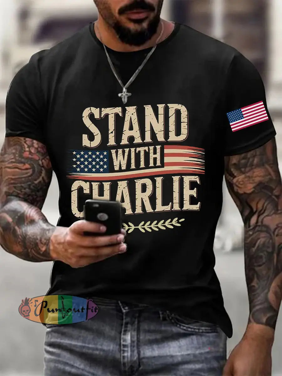 Men’s Stand With Charlie Kirk Printed T-shirt Black / S