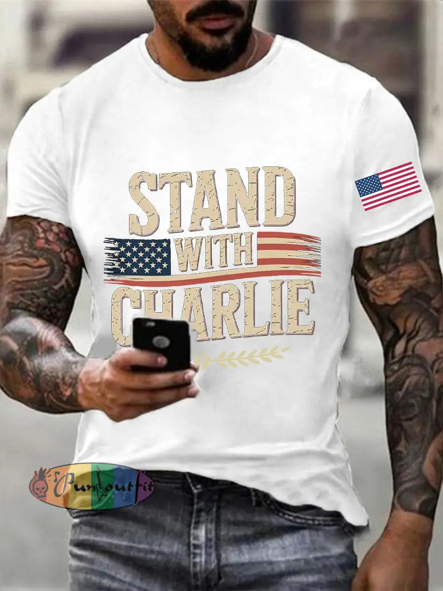 Men’s Stand With Charlie Kirk Printed T-shirt White / S