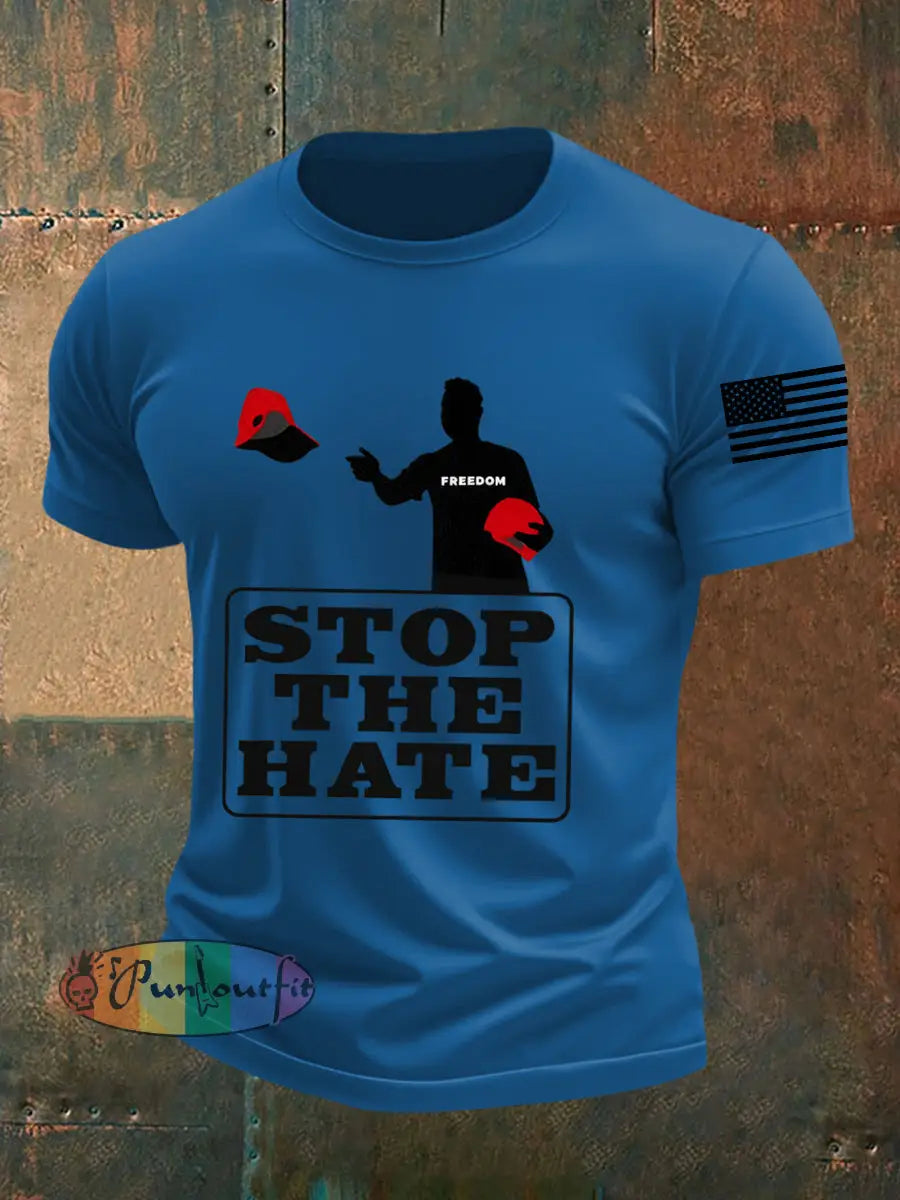 Men’s Stop The Hate Print short-sleeved T-shirt Blue / S