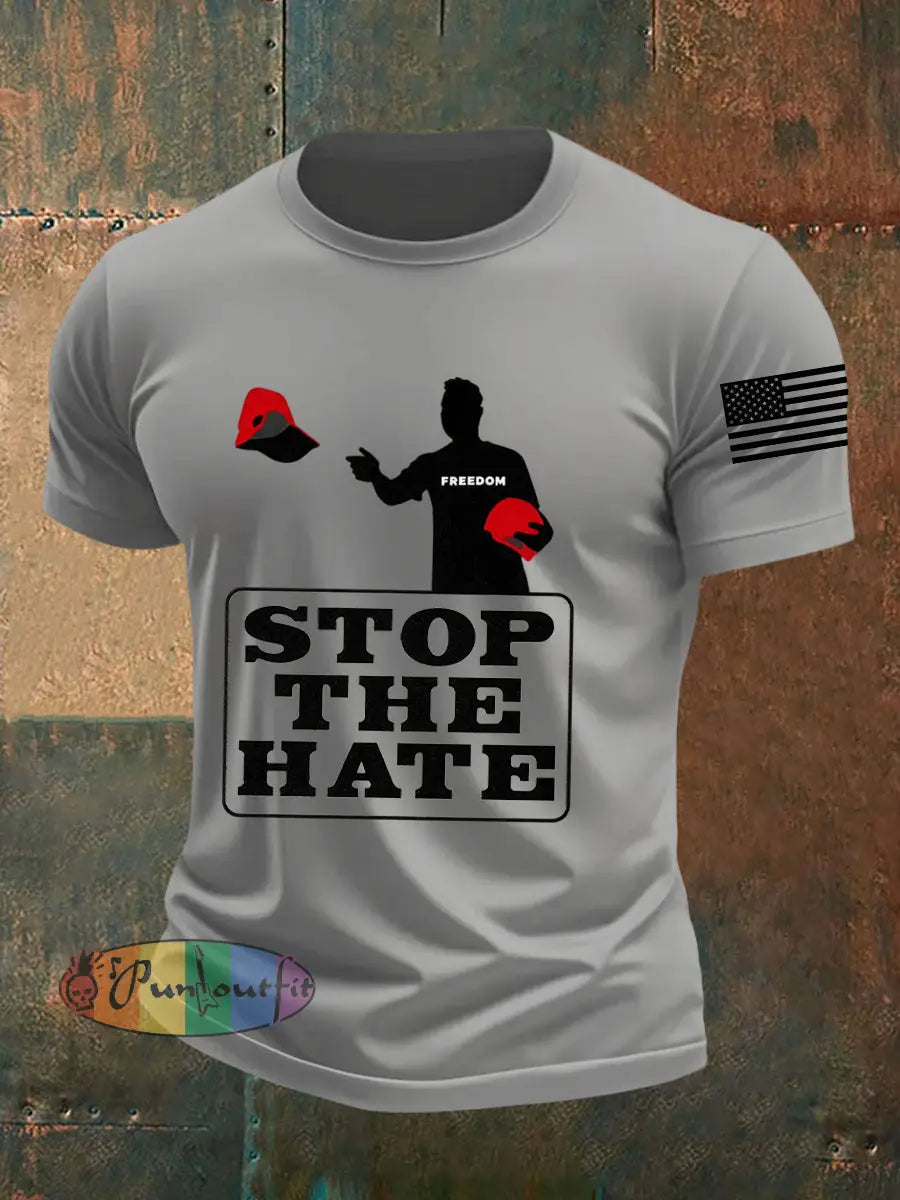 Men’s Stop The Hate Print short-sleeved T-shirt Light Gray / S