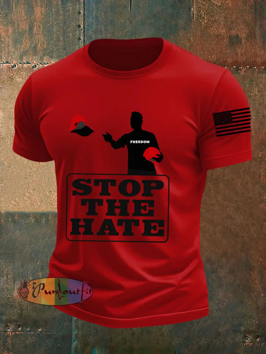 Men’s Stop The Hate Print short-sleeved T-shirt Pure Red / S