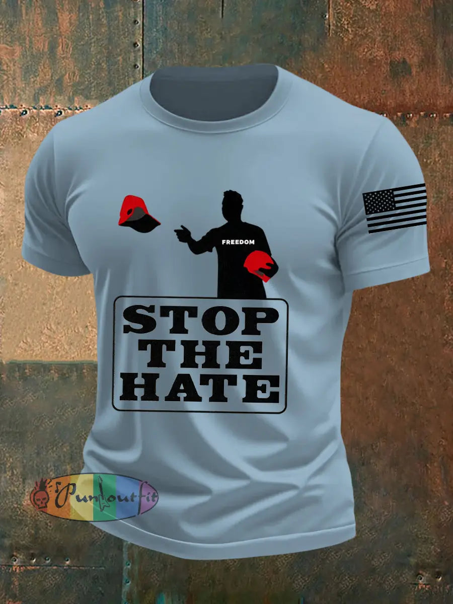 Men’s Stop The Hate Print short-sleeved T-shirt Sky Blue / S