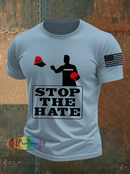 Men’s Stop The Hate Print short-sleeved T-shirt Sky Blue / S