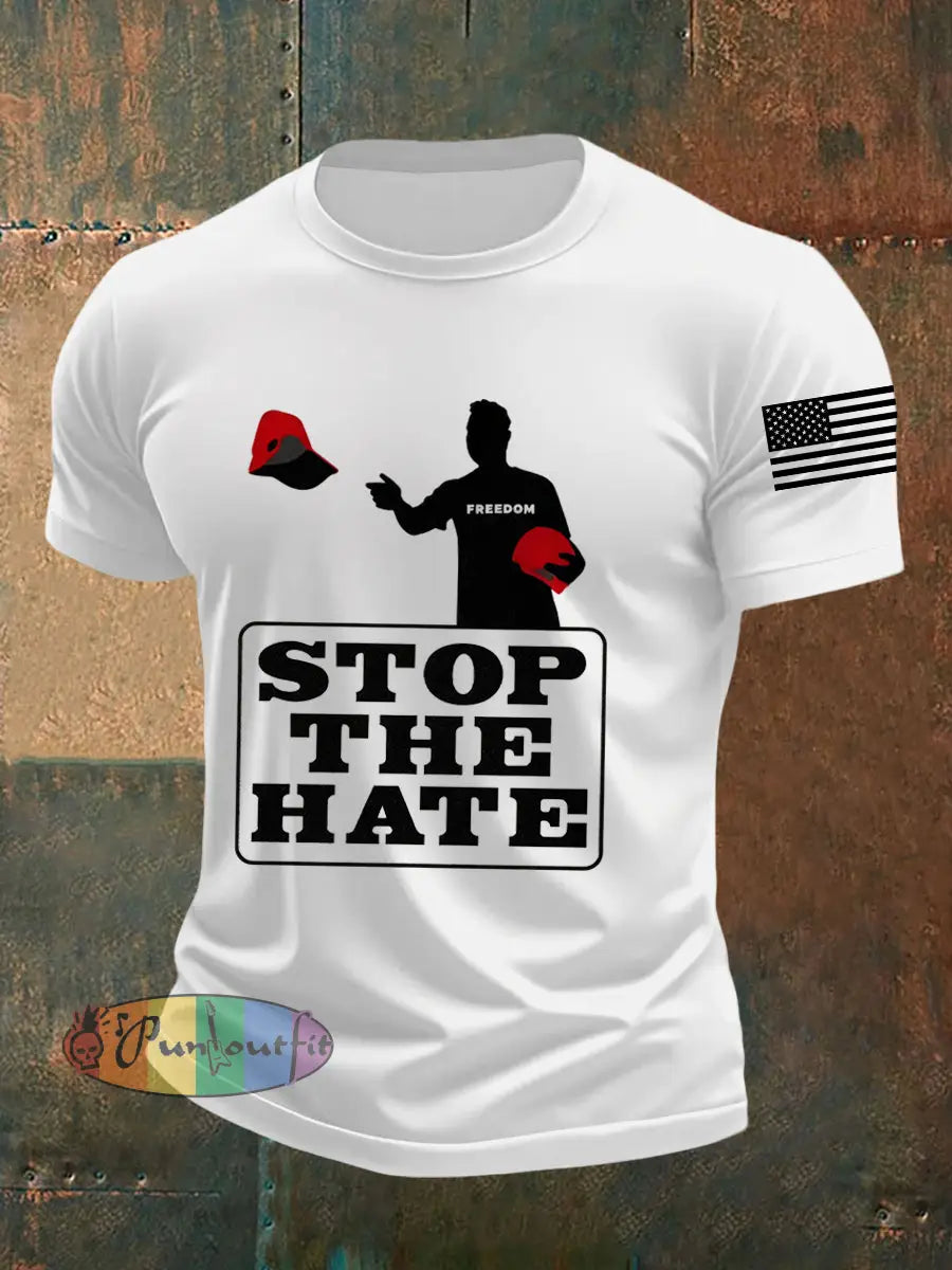 Men’s Stop The Hate Print short-sleeved T-shirt White / S