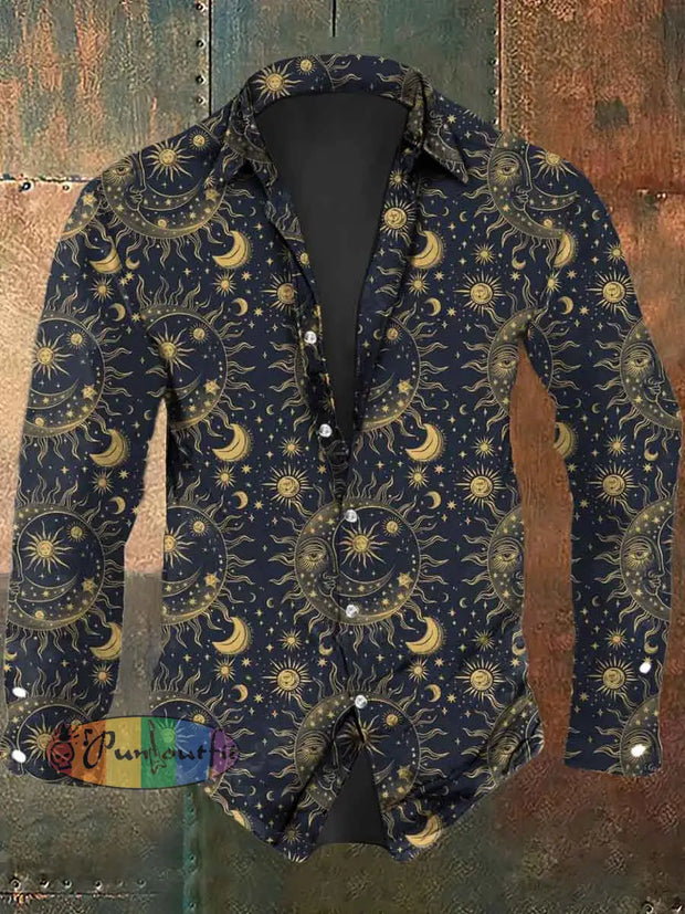 Men’s Sun And Moon Printed Casual Long Sleeve Shirt As Picture / S