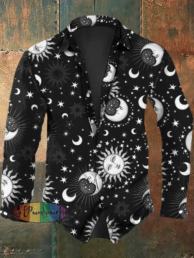 Men’s Sun And Moon Printed Casual Long Sleeve Shirt As Picture / S