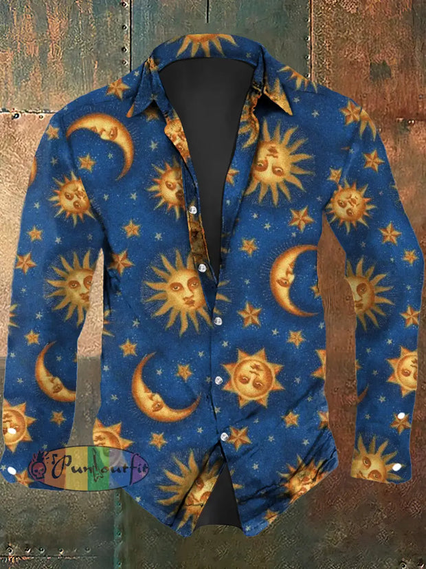 Men’s Sun And Moon Printed Casual Long Sleeve Shirt As Picture / S