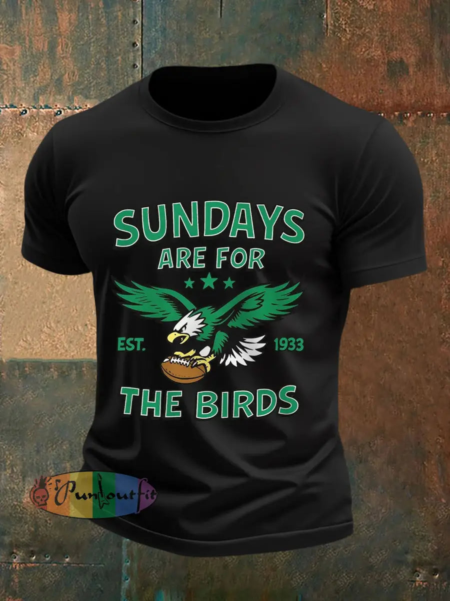 Men’s Sundays Are For The Birds Football Fans Lovers Gameday Casual Tee Black / S