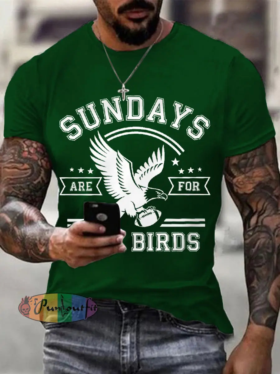 Men’s Sundays Are For The Birds Football Fans Lovers Gameday Casual Tee Dark Green / S