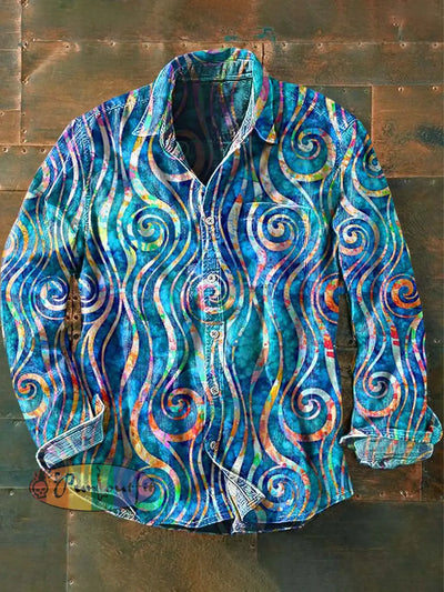 Men’s Swirl Stripe Print Casual Long Sleeve Shirt As Picture / S