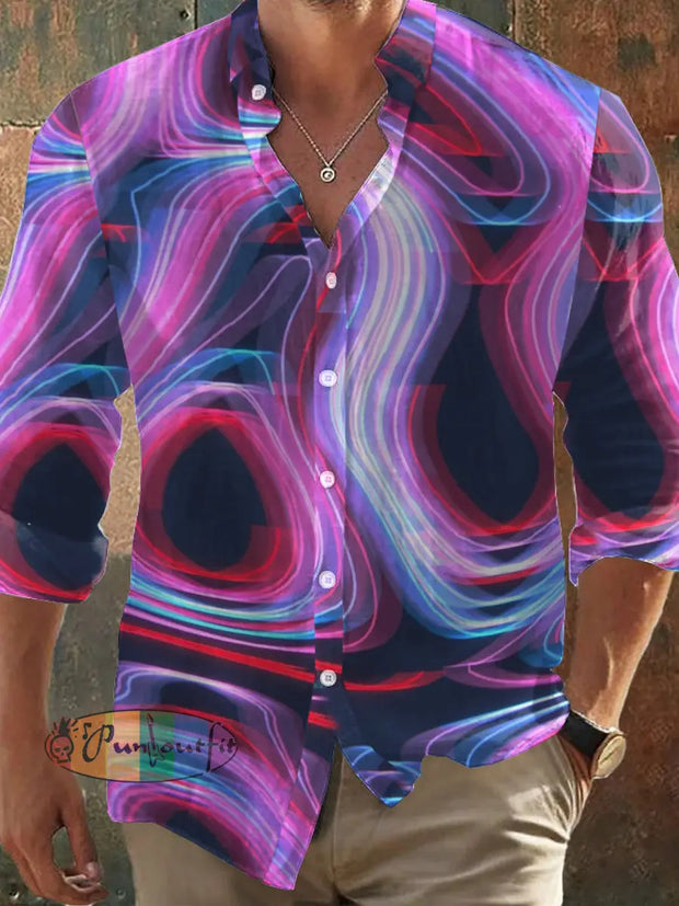 Men’s Technology Style Ray Print Long Sleeve Shirt Colorful / S