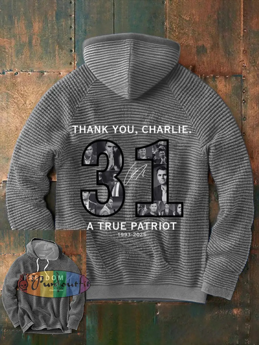 Men’s Thank You Charlie 31 True Patriot Printed Hoodie Light Gray / S