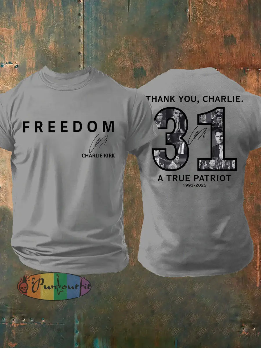 Men’s Thank You Charlie 31 True Patriot Printed T-Shirt Light Gray / S