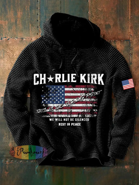 Men’s This is the Turning Point Charlie Kirk Waffle Hoodie Black / S