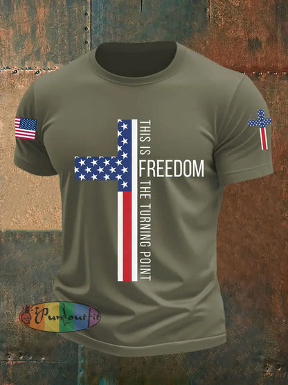 Men’s This Is The Turning Point Falg Cross Short-sleeved T-shirt Army Green / S