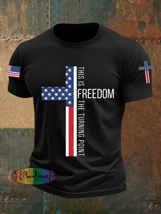 Men’s This Is The Turning Point Falg Cross Short-sleeved T-shirt Black / S